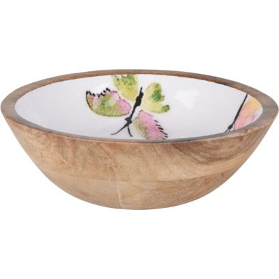 Mango Wood Salad or Serving Bowl - Butterfly Design