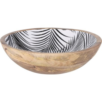 Mango Wood Plate Round - Black Leaf Design