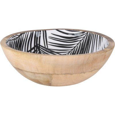 Large Mango Wood Bowl - Black Leaf Design