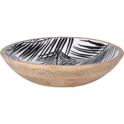Medium Mango Wood Bowl - Black Leaf Design
