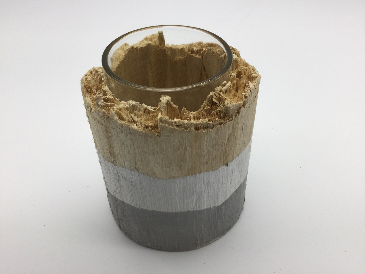 Wood Tea Light Holder Grey / White / Wood