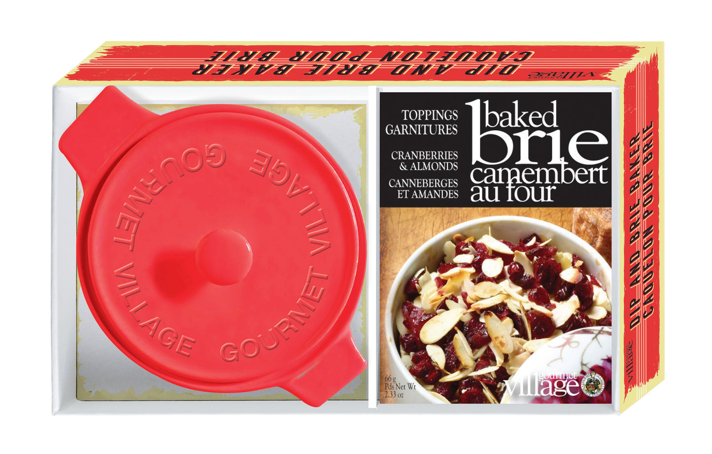 Gourmet du Village Baked Brie Topping - Cranberry & Almond with Brie Baker - Red