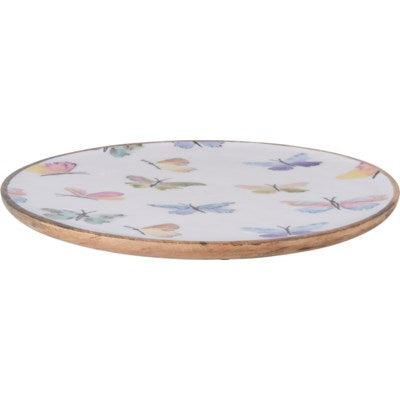 Mango Wood Plate Round - Butterfly Design